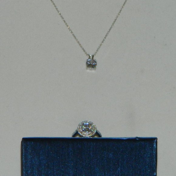 Diamonelle .925 Sterling Silver Plated Ring & Pendant with Chain Set Size 7 or 8 - Picture 5 of 12